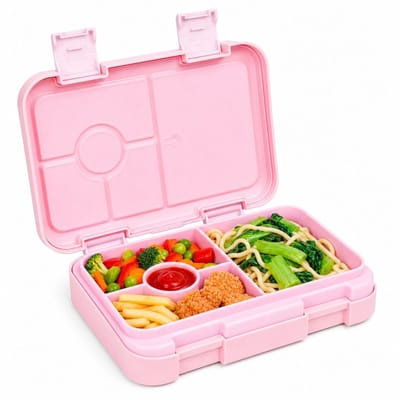 VHV-810ml Bento Lunchbox Lichtroze - Stapelbare Maaltijdbox met 3 Vakken - Lekvrije Lunchtrommel voor School en Werk - Magnetronbestendige Etenhouder