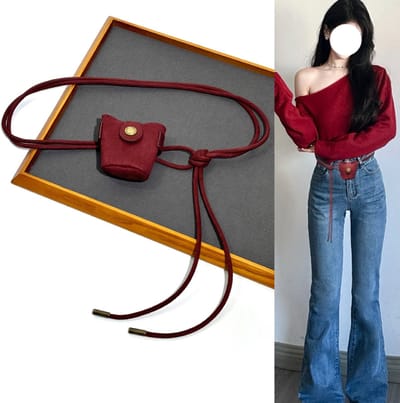Suède materiaal - Retro mini heuptasje - Dunne riem - Decoratief koord met knoop - Veelzijdig - Past bij jurken en jeans - Riem - Heuptasje