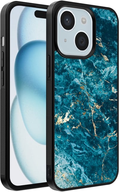 Smartphonica Telefoonhoesje geschikt voor iPhone 15 met marmer opdruk - TPU backcover case marble design - Blauw geschikt voor iPhone 15