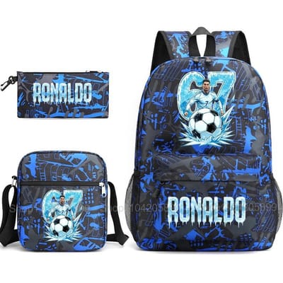 CR7 Ronaldo Rugzak Voetbal 67 Print Schooltas Met Schoudertas & Etui Voor Student Jongens Cadeau Dagelijks Reizen Rugzak
