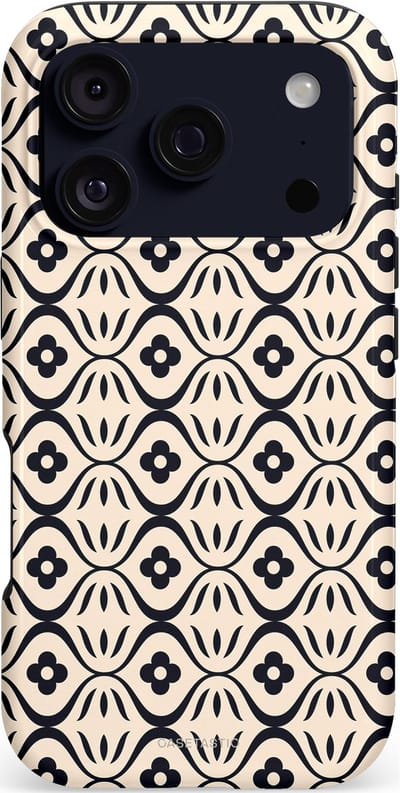 Casetastic hoesje geschikt voor Apple iPhone 17 Pro - MagSafe - Dubbellaagse bescherming - Retro crème-zwarte bloemenprint - Fashion Case - Crème Grijs Donkergrijs