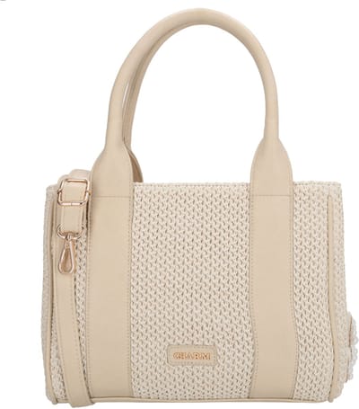 Charm London Capri Handtas - Schoudertas - Rietlook - Gestreept - Bag Charm - Beige