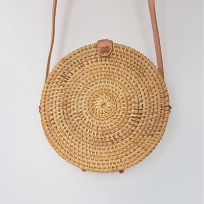DUA natureel ronde rotan rieten tas créme round bali bag
