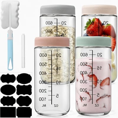 Set van 4 Inmaakpotten van 750ml, Ideaal voor Maaltijdvoorbereiding, Overnight Oatmeal, Salades en Opslag met Deksel en Accessoires
