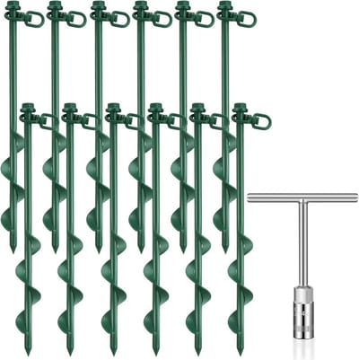 12x Zware Grondankers Schroeven 30,5 cm - Stevige Tentstokken voor Camping en Trampolinebeveiliging Groen
