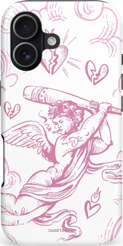 Casetastic hoesje geschikt voor Apple iPhone 17 - MagSafe - Dubbellaagse bescherming - Engel Roze Liefde - Fashion Case - Wit Lichtroze Lichtgrijs
