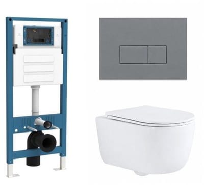 QeramiQ Dely Swirl Toiletset - inbouwreservoir Qeramiq Flush - slim zitting - kunststof licht grijze bedieningsplaat - rechthoekige knoppen - glans wit
