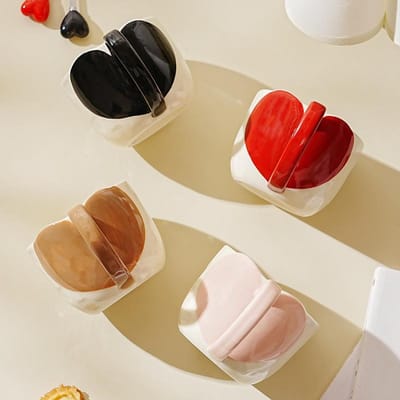 Koppel Liefde Schattige Waterbeker met Lepel Mok Hoge Waarde Grote Capaciteit Keramische Bekerset Huishouden Enkele Beker Cadeau 350ML beige