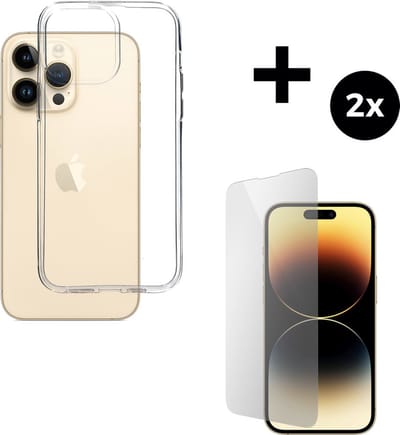 Mobiparts Classic TPU hoesje geschikt voor Apple iPhone 14 Pro Max met 2 Screenprotectors van Gehard Glas - Transparant