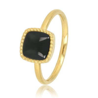 My Bendel - Goudkleurige Zegelring met Onyx Edelsteen - Chique en Krachtig Design - met Luxe Cadeauverpakking | Sieraden Voor Dames | Maat 16.00 Mm / Maat 50