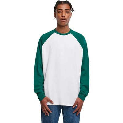 Urban Classics - Organic Oversized Raglan Longsleeve shirt - 3XL - Wit/Groen