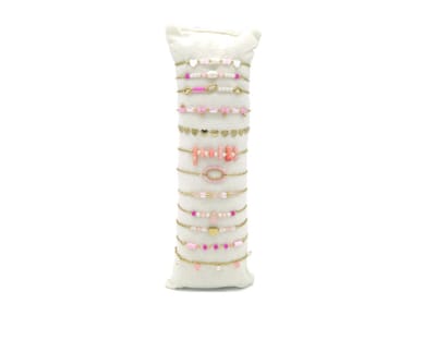 Armbandenset - armbanden - set van 12 - verstelbaar - RVS - roze - sieraad - accessoire - tijdloos - hip - trendy - kralen - feest - cadeau - geschenk - dames - vrouwen