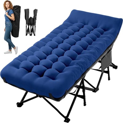 Campingbed Volwassenen - Vouwbed Gastenbed - Kamperen Logeren - Extra Breed Matras - 190 x 70 cm - Marineblauw