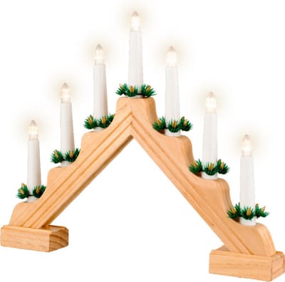 Lumineo Kaarsenbrug naturel - hout - met LED verlichting - 7 led lampjes - 4,8 x 39,5 x 32 cm