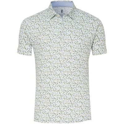 Desoto Polo Allover Pointed Leaves Pattern Groen-Blauw / male