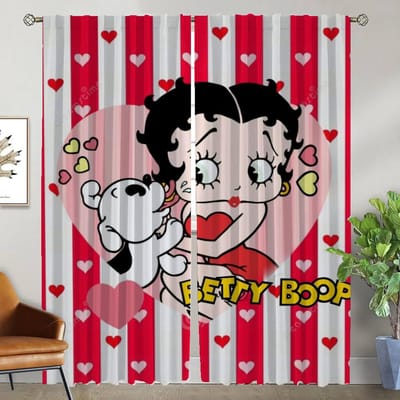 Bettys Boops Tule voor Slaapkamer Moderne Woonkamer Gordijnen 2 Stuks Raamgordijn Shades Halloween Decoratie Afscheiding Keuken W50xH70cmx2pcs-CL
