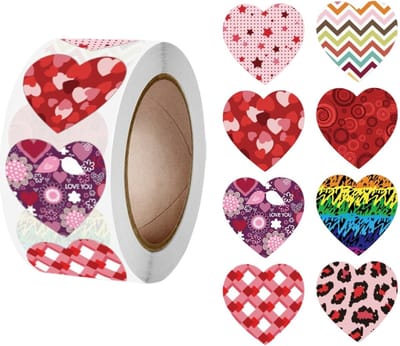 500 Stickers Op Rol - 2.5cm - Hart / Hartjes Mix - Beloningsstickers - Stickers Kinderen - Sluitsticker - Sluitzegel - 25mm - 500 Stuks