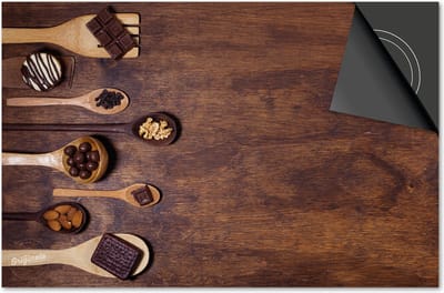 Inductie beschermer 60x60 - afdekplaat inductie mat - Dietrix Kookplaat beschermer - Exclusief - Koffie en Chocola - Lepels Chocola op Hout