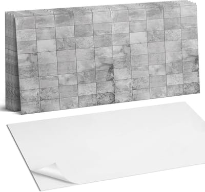 Coloray Plaktegels - Steen tegelpatroon Wandtegel Zelfklevend - 60 cm x 30 cm - Grijs Plaktegels - 6 stuks - Rechthoek PVC Tegels - Plaktegels Keuken - Zelfklevende Vloertegels Badkamer - Vinyltegels Vloer Zelfklevend - Zelfklevende Wandtegels