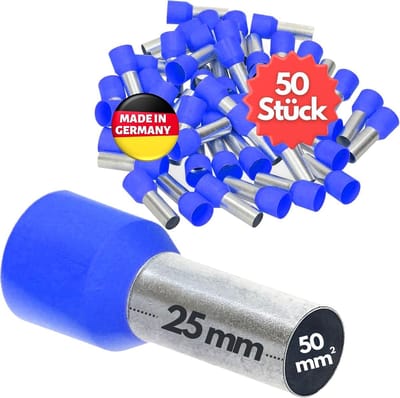 50 stuks Kalitec AE5025BL adereindhulzen geïsoleerd 50mm² 25mm lang blauw I Made in Germany I Industriële kwaliteit