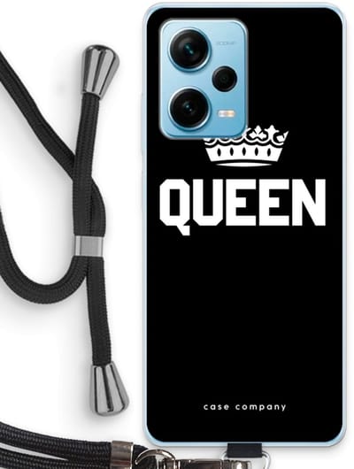 Case Company® - Hoesje met koord geschikt voor Xiaomi Redmi Note 12 Pro Plus hoesje met Koord - Queen zwart - Telefoonhoesje met Zwart Koord - Bescherming aan alle Kanten en Over de Schermrand