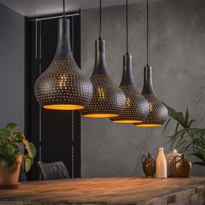 PS-Collection Punch Kegel 4L Hanglamp - 130x25x150cm - Zwart/Bruin - Metaal - hanglampen eetkamer, hanglamp zwart, hanglampen woonkamer, hanglamp slaapkamer, hanglamp kinderkamer, hanglamp rotan, hanglamp hout, hanglamp industrieel