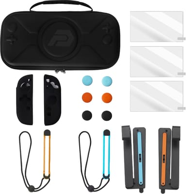 PlayCool 15-in-1 Travel & Game Kit – Accessoirebundel voor Nintendo Switch 2 – Draagtas, Screenprotectors, Thumb Grips, Joy-Con Siliconen Covers, Autostandaard – Voor Onderweg, Thuis & Cadeau