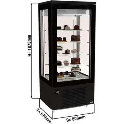 GGM Gastro Panoramavitrine - 400 Liter - 800mm - 5 Ablagen - Schwarz Zwart
