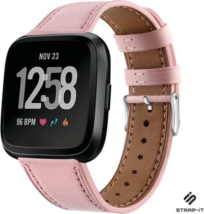 Leer Smartwatch bandje - Geschikt voor Fitbit Versa / Versa 2 leren bandje - roze - Strap-it Horlogeband / Polsband / Armband