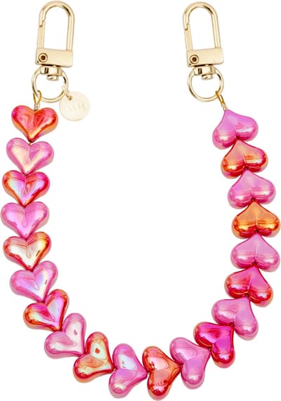 xoxo Wildhearts telefoonkoord - Funky Hearts Charm Cord (Pink & Red Metallic) - Geschikt voor iPhone - Geschikt voor Samsung - Universeel Phone Cord - Telefoonketting - Bedeltje voor telefoon - Telefoonhanger - Ketting met hartjes - Roze en Rood