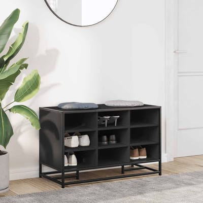 vidaXL - Schoenenbank - 84x40x53,5 - cm - bewerkt - hout - en - metaal - zwart