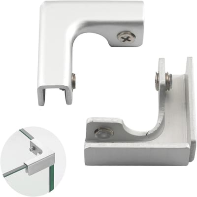 L-vormige glazen klem voor aluminium glazen steunbeugels, geschikt voor 8-12 mm glasdikte, inclusief schroeven (Set van 4)