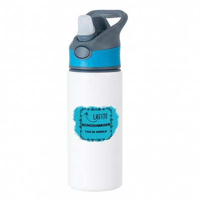Hacebo® - de liefste schoonbroer van de wereld waterfles met rietje blauw - Broer - de liefste schoonbroer - verjaardag - cadeautje voor broer - broer artikelen - kado - geschenk - water fles - 650ML