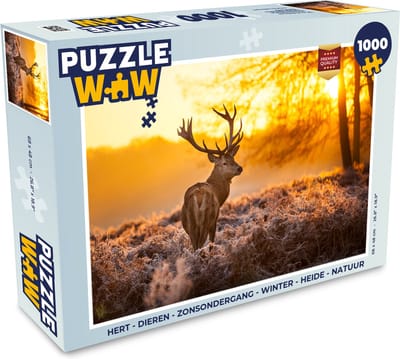 Puzzel Hert - Dieren - Zonsondergang - Winter - Heide - Natuur - Legpuzzel - Puzzel 1000 stukjes volwassenen