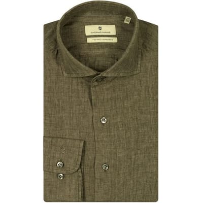 Thomas Maine Overhemd Roma Modern Kent Linnen Délavé Olive / male