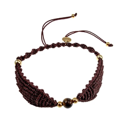 Dames Micromacramé Engelenarmband met Verguld RVS en Tijgeroogsteen - 15 cm tot 19 cm - Handgemaakt