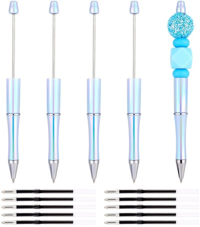 Dailygoods- Balpen Set - 5 Stuks Bead Pens - 10 Stuks Plastic Balpen Navullingen - DIY Pen Decoratie - Duurzaam - 150mm Lengte - Persoonlijke Pen