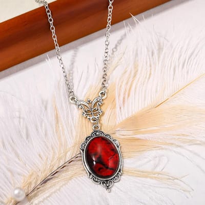 Gothic Bloed Rode Kwarts Charme Ketting Ovale Hanger Ketting Voor Vrouwen Halloween Vampier Reliëf Heks Sieraden Vintage Chokers 40cm beige