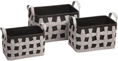 Set van 3 Gevoerde Opbergmanden in Lichtgrijs en Donkergrijs, Rectangular met Handvat, Multifunctionele Decoratieve Mand voor Thuisopslag en Organisatie