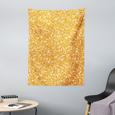 ABAKUHAUS Geel Wandtapijt, Goudgele Textuur met Retro Polka Dots en Sterren Kerstversiering, 110 x 150 cm, Oranje