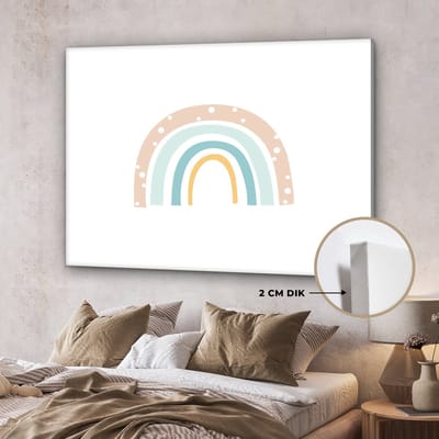 Canvas kids - Schilderij voor kinderen - Regenboog - Pastel - Wit - Wanddecoratie jongens - Wanddecoratie meisjes - Kinderkamer decoratie - 160x120 cm