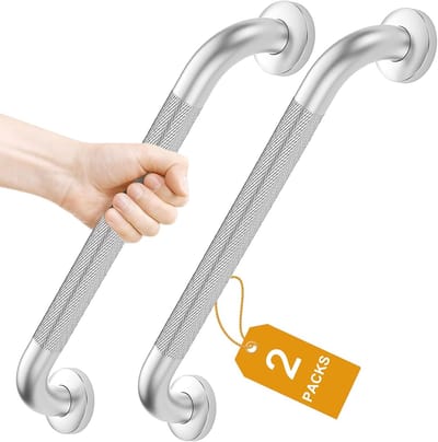 PromoHome 2 stuks badkamergreep set, 40 cm roestvrij staal douche handrail handgrepen, veiligheid handrail mobiliteitshulpmiddelen voor ouderen, kinderen en gehandicapten - geborsteld zilver