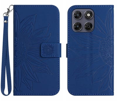 Coverup Hoesje - Geschikt voor Motorola Moto G67 / G77 / G87 Hoesje - Coverup Zonnebloem Book Case met Koord - Blauw