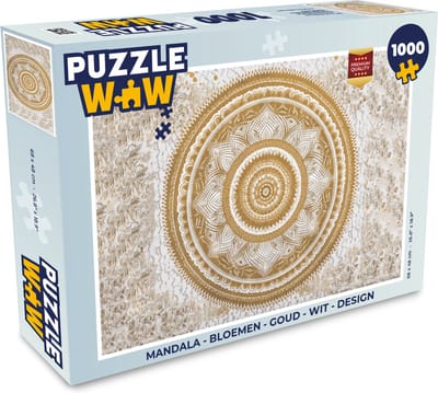 Puzzel Mandala - Bloemen - Goud - Wit - Design - Legpuzzel - Puzzel 1000 stukjes volwassenen