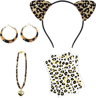 Leopard Kostuum Set voor Kinderen met Oorbellen, Haarband, Stickers en Accessoires voor Halloween en Carnaval