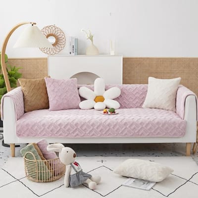 Nieuwe herfst winter melk fluwelen geruite bankhoes kussen effen kleur dik antislip bankkussen rugleuning handdoek meubelhoes 30x50 pillowcase roze