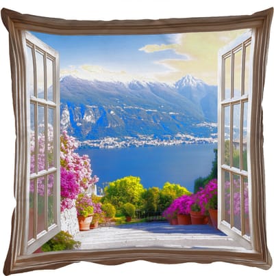 Sierkussens - Kussentjes Woonkamer - 50x50 cm - Doorkijk - Berg - Landschap - Uitzicht - Meer