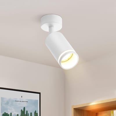 Glitzerlife - Plafondspot Plafondlamp - draaibaar en kantelbaar - 1xGU10 fitting - opbouwspot - mat wit metaal - Ø6cm