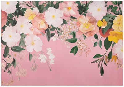 WALLARENA - Fotobehang - 150x105 cm - Fototapete met hangende bloemen en roze bladeren voor slaapkamer en salon