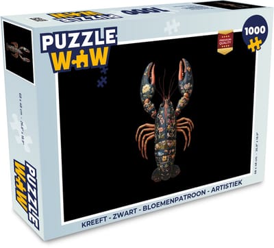 Puzzel Kreeft - Zwart - Bloemenpatroon - Artistiek - Legpuzzel - Puzzel 1000 stukjes volwassenen